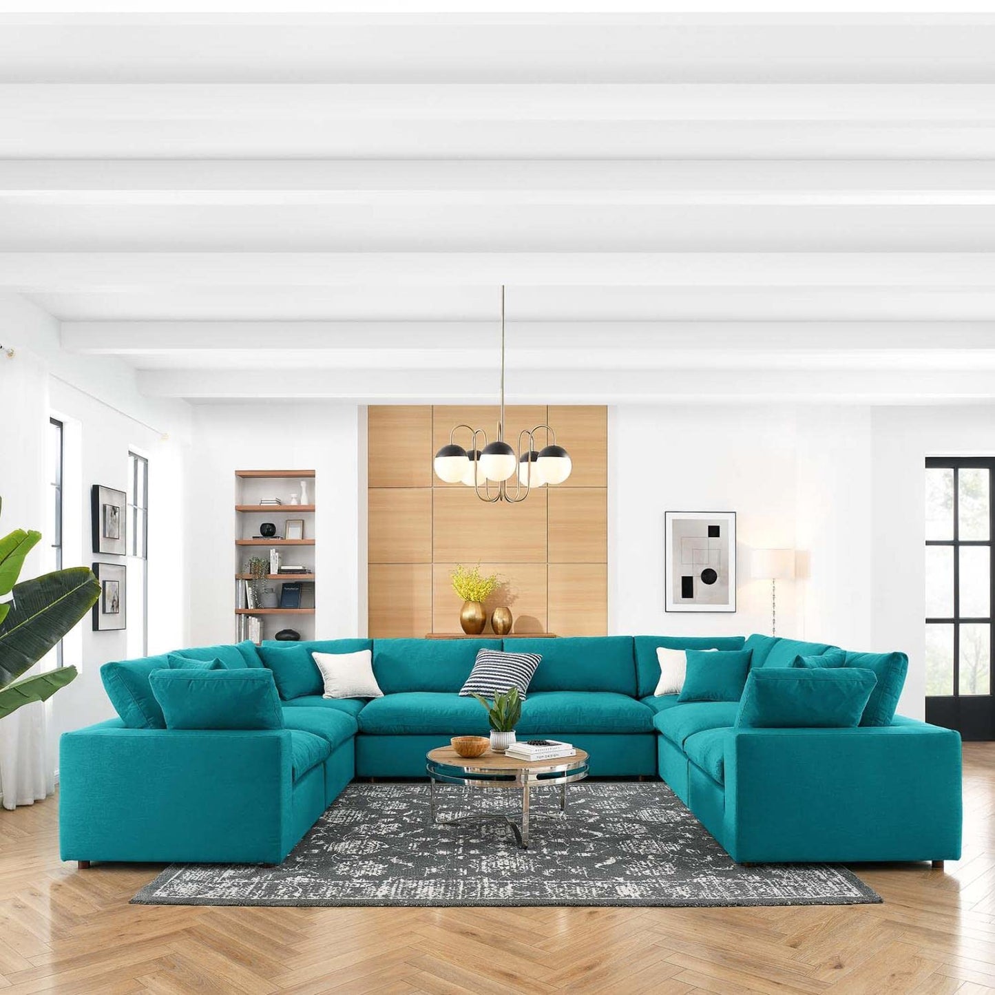 kitchen and dining room sets | CasaFoyer Commix Plush Comfort 8-Piece Sectional Sofa Set | Teal | Solid Wood Construction | Polyester & Linen Upholstery | Down Feather & Cotton Cushions | Elegant Design | casafoyer.myshopify.com