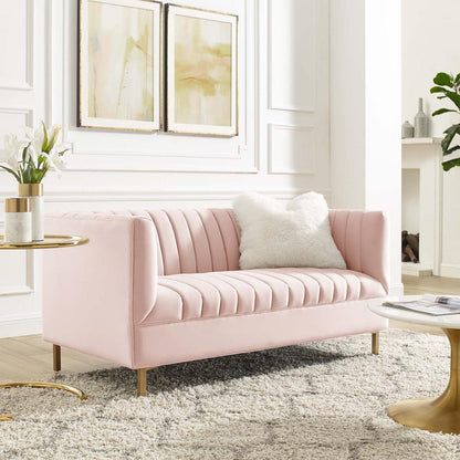 sofas | CasaFoyer Shift Channel Tufted Performance Velvet Loveseat | Elegant Two-Seater Couch for Living Room, Lounge, or Office | Stain-Resistant Upholstery | Gold Legs | Assembly Required | 600 lbs Weight Capacity | casafoyer.myshopify.com