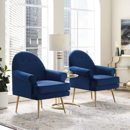 home office desk chairs | CasaFoyer Revive Accent Armchair Set of 2 | Vintage Glam Design | Performance Velvet Upholstery | Gold Stainless Steel Legs | Navy | casafoyer.myshopify.com