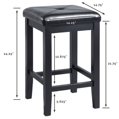 Dining Table | Upholstered Square Seat Stool | Solid Hardwood Construction | Simulated Black Leather | 24 Height | Ideal for Dining or Counter Seating | casafoyer.myshopify.com