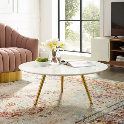 coffee tables | Ergode Lippa 36 Round Coffee Table | Timeless Design | White Lacquered Top | Gold Tripod Base | Perfect for Living Room, Lounge, or Home Office | casafoyer.myshopify.com