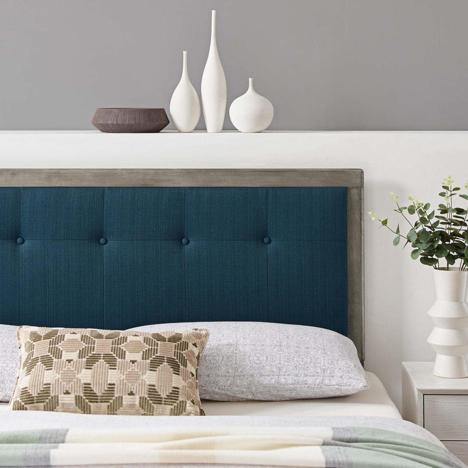 Bed | CasaFoyer Draper Tufted Wood King Headboard | Contemporary Design | Vintage Accents | Natural Appeal | Gray Azure | casafoyer.myshopify.com