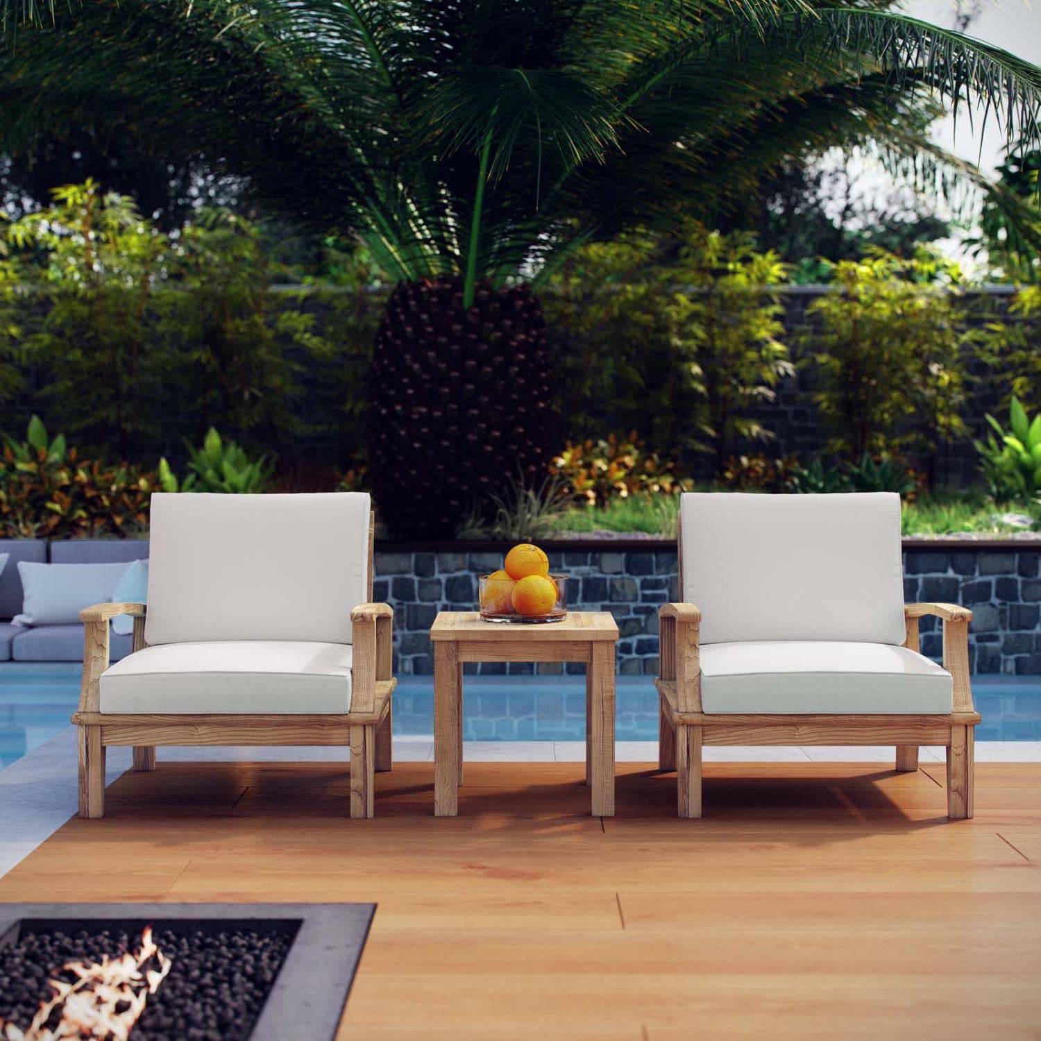 Patio Furniture Sets | Marina Teak Wood Outdoor Patio Furniture Sofa Sectional Set | Luxury, Durability, All-Weather Cushions | Includes Side Table & Armchairs | casafoyer.myshopify.com