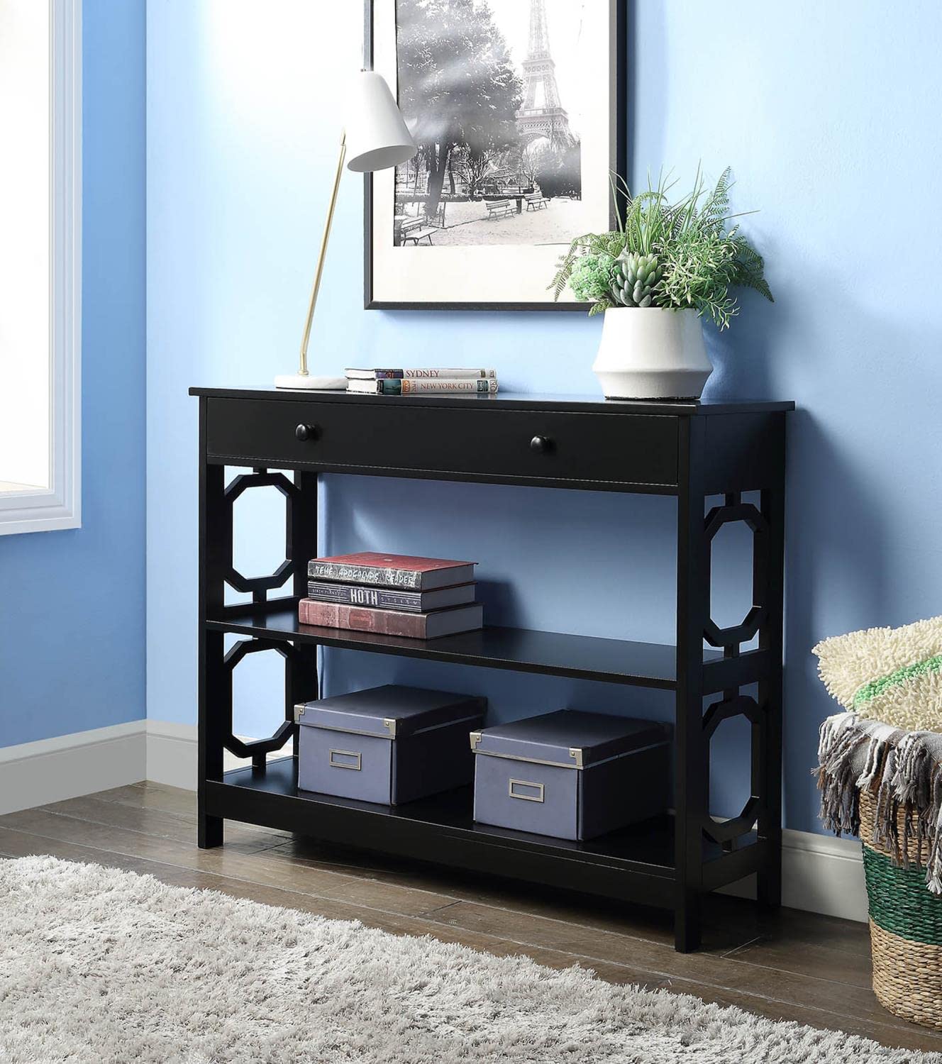 TABLE | Omega 1 Drawer Console Table with Shelves | Ample Storage | Sleek Geometric Design | Durable & Timeless | Complements Any Decor | Omega Collection | casafoyer.myshopify.com