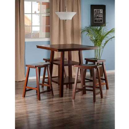childrens table and chair sets | CasaFoyer Orlando High Table & Saddle Seat Stool Set | 5-Piece Furniture Collection | Ample Storage | Walnut Finish | Stable & Space-Saving Design | casafoyer.myshopify.com