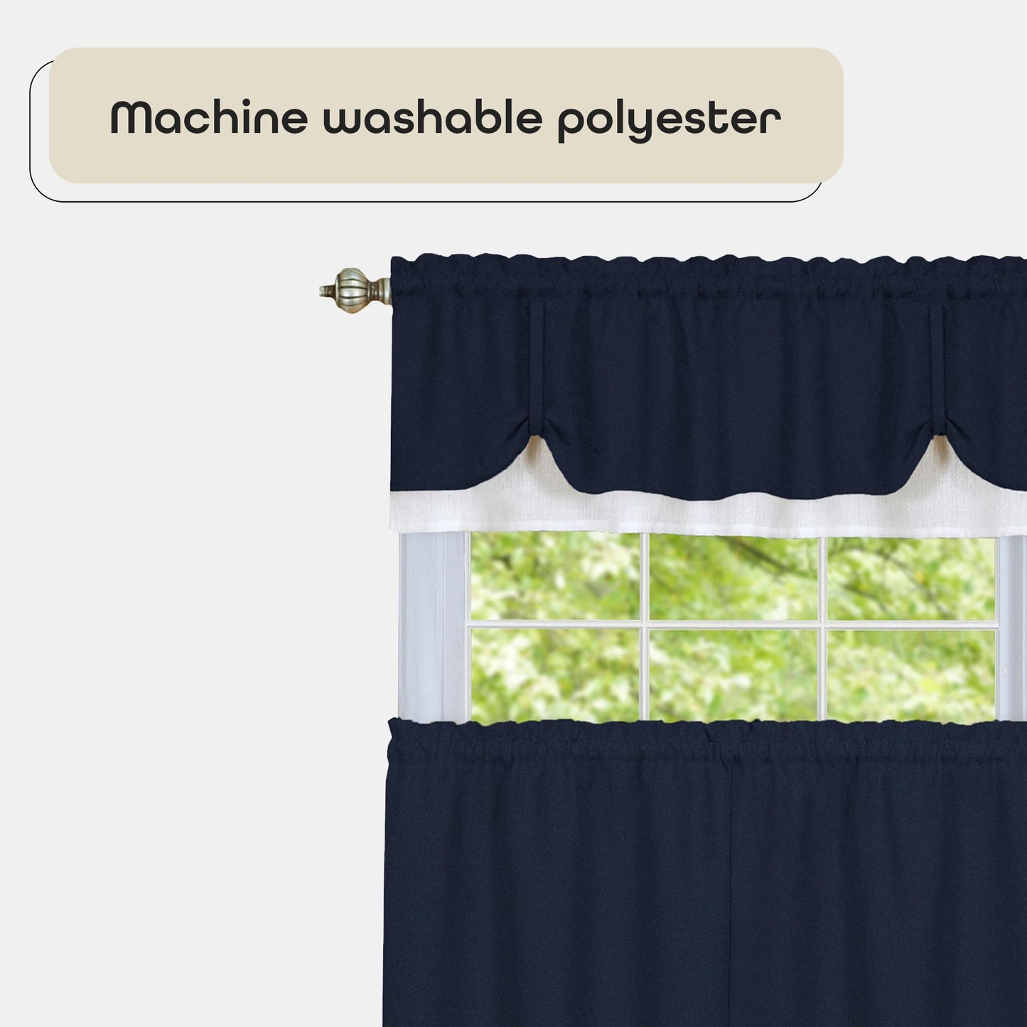 solar panels | CasaFoyer Darcy Window Curtain Tier and Valance Set | Polyester Fabric | 1.5 Rod Pocket | Machine Washable | Navy/White | 58x24/58x14 | casafoyer.myshopify.com