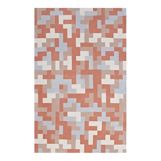 Carpet & Rugs | CasaFoyer Andela Geometric Mosaic Area Rug | Soft Polyester Microfiber | Modern Design | Stain Resistant | Easy to Clean | 5x8 Size | Multicolored Coral and Light Blue | casafoyer.myshopify.com