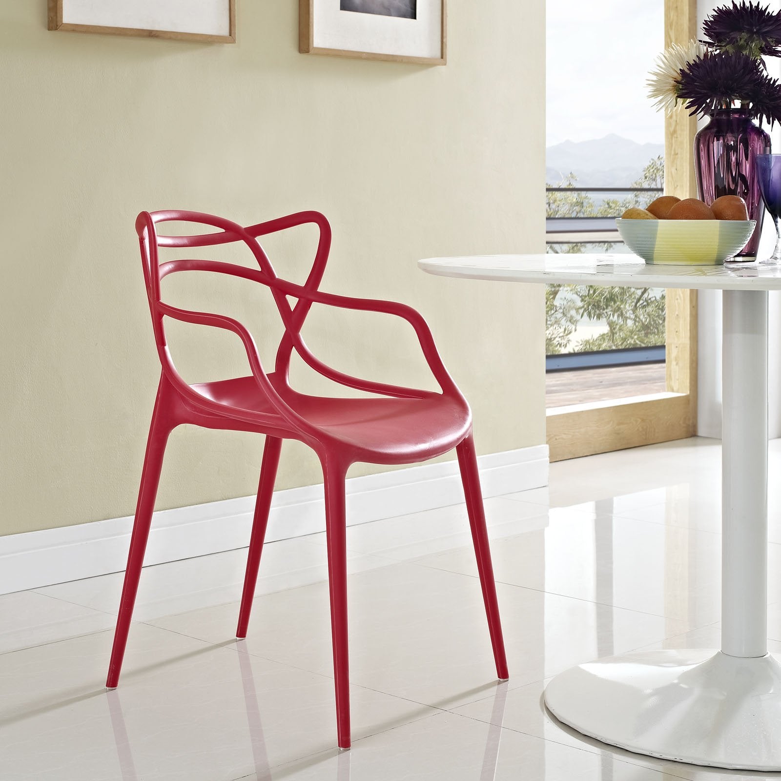 Chair | Entangled Dining Chair | Unique Design | Molded Plastic | Foot Caps | Pre-Assembled | Easy-to-Clean Surface | Red | casafoyer.myshopify.com