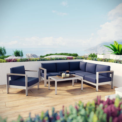 kitchen and dining room sets | CasaFoyer Shore Outdoor Patio Collection | Durable Aluminum Sectional Sofa Set | Silver Navy | casafoyer.myshopify.com
