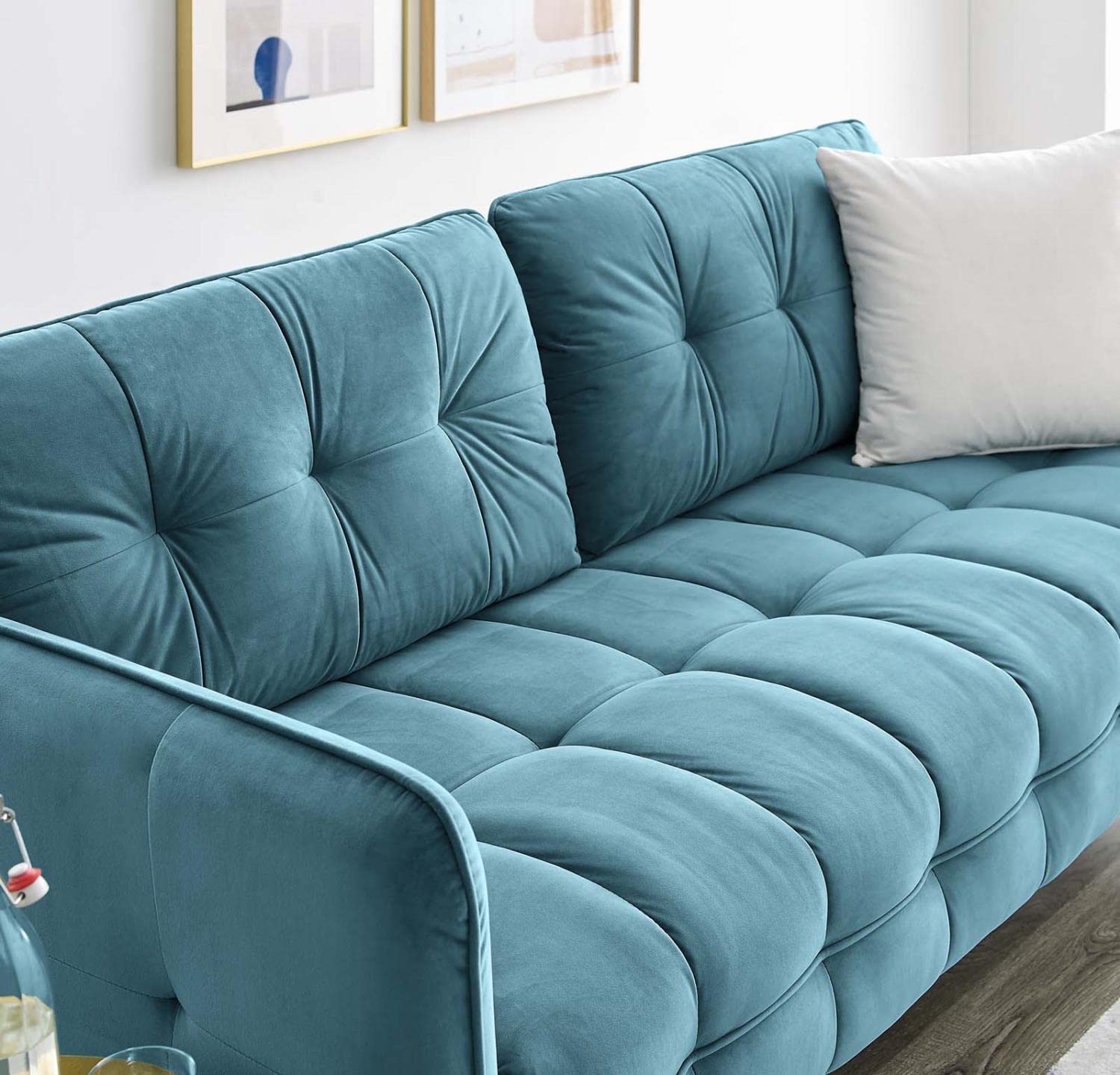 sofas | CasaFoyer Cameron Tufted Performance Velvet Sofa | Luxurious Art Deco Charm | Mid-Century Modern Influence | Stain-Resistant | Foam Padding | Gold Legs | Easy Assembly | casafoyer.myshopify.com