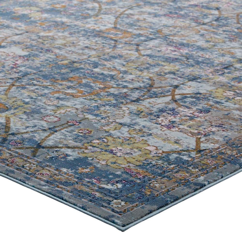 Carpet & Rugs | CasaFoyer Minu Distressed Floral Lattice Area Rug | Durable Polypropylene | Elegant Design | Rubber Bottom | Low Pile Weave | Non-Shedding | Stain Resistant | 5x8 Size | Blue Gray, Yellow, Orange | casafoyer.myshopify.com