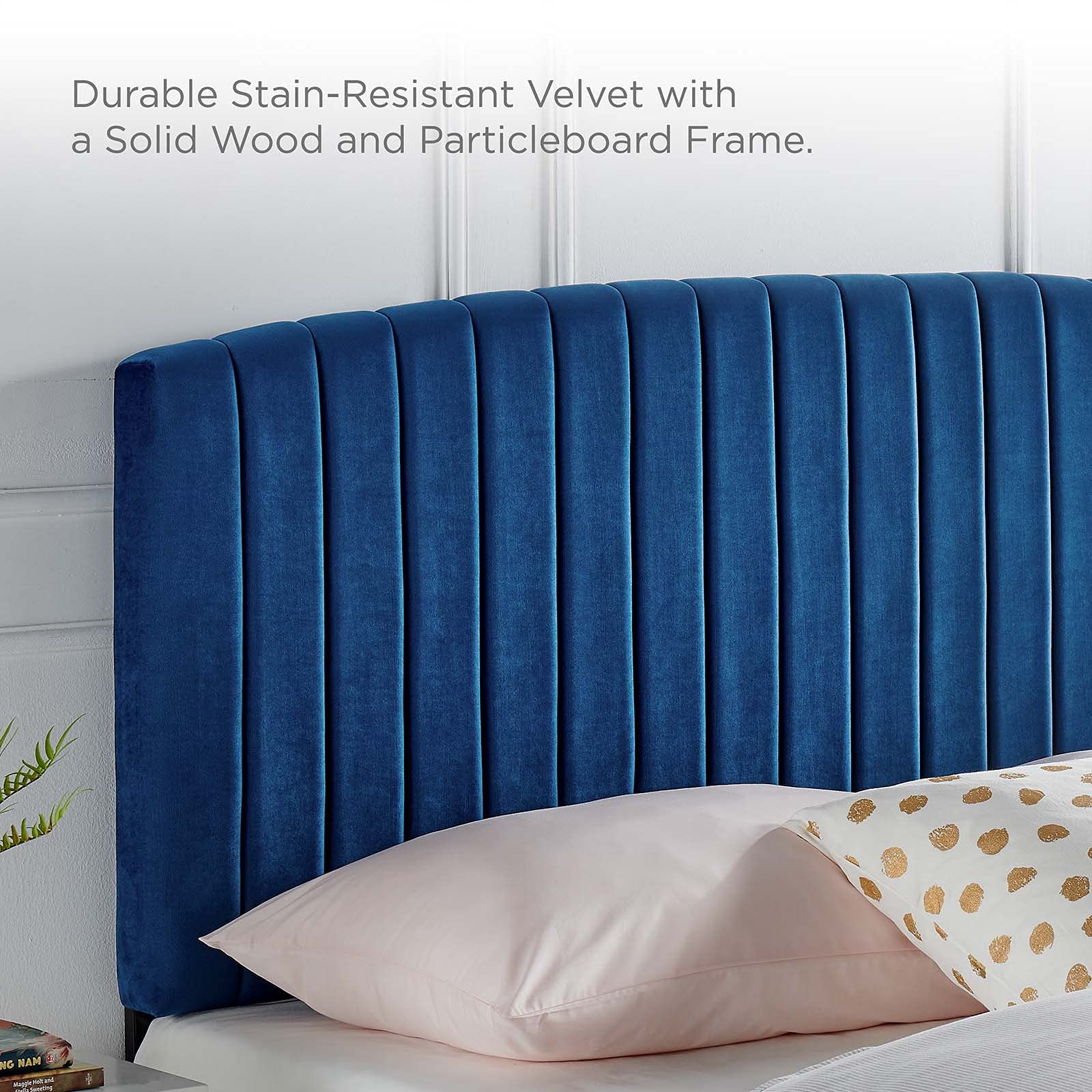 Bed | CasaFoyer Rebecca King/California King Channel Tufted Performance Velvet Upholstered Headboard | Elegant, Stain-Resistant, Adjustable | Navy | casafoyer.myshopify.com