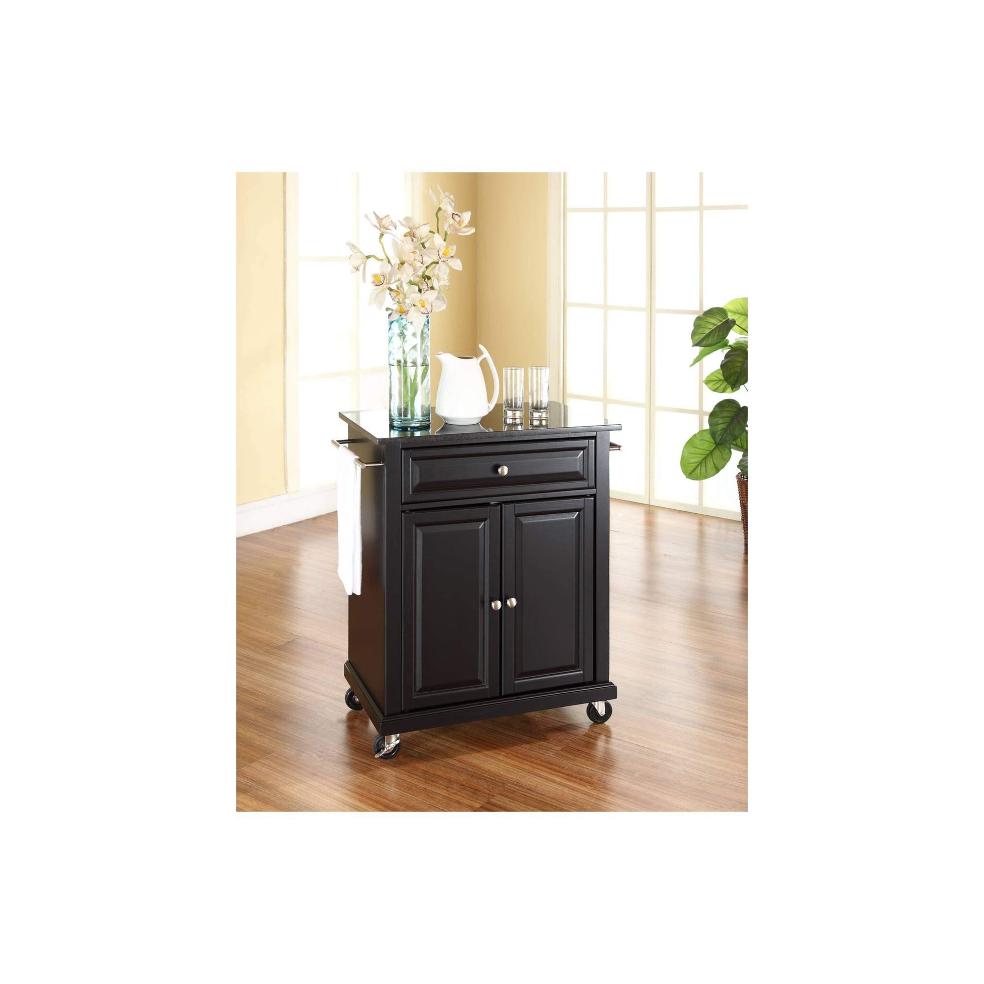 Kitchen Cart | Solid Hardwood Portable Kitchen Cart | Elegant Raised Panel Doors | Ample Storage Space | Easy Mobility | Black Finish | casafoyer.myshopify.com