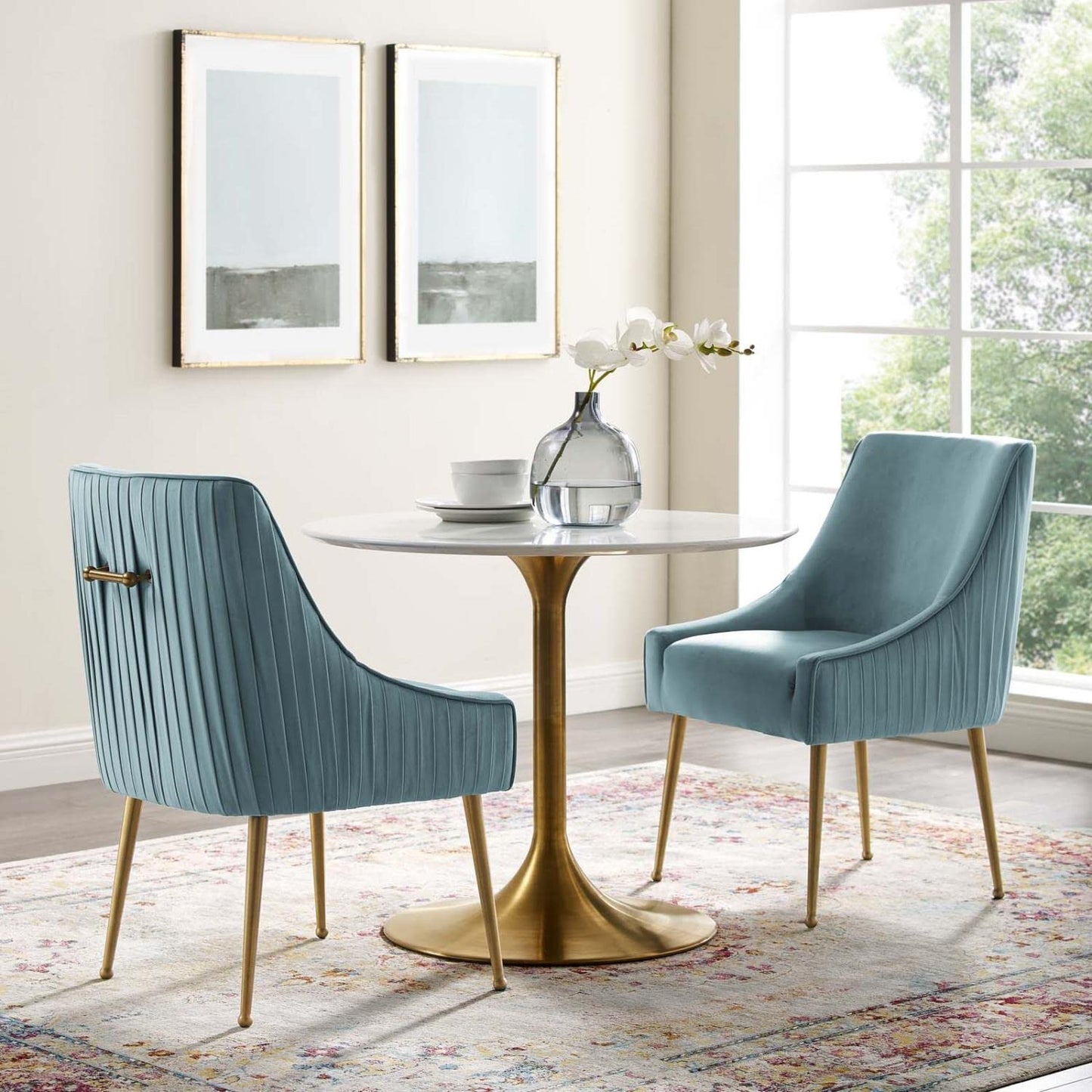 home office desk chairs | CasaFoyer Discern Performance Velvet Pleated Back Dining Chair Set of 2 | Stain-Resistant | Gold Legs | Versatile | Non-Marking Foot Caps | casafoyer.myshopify.com