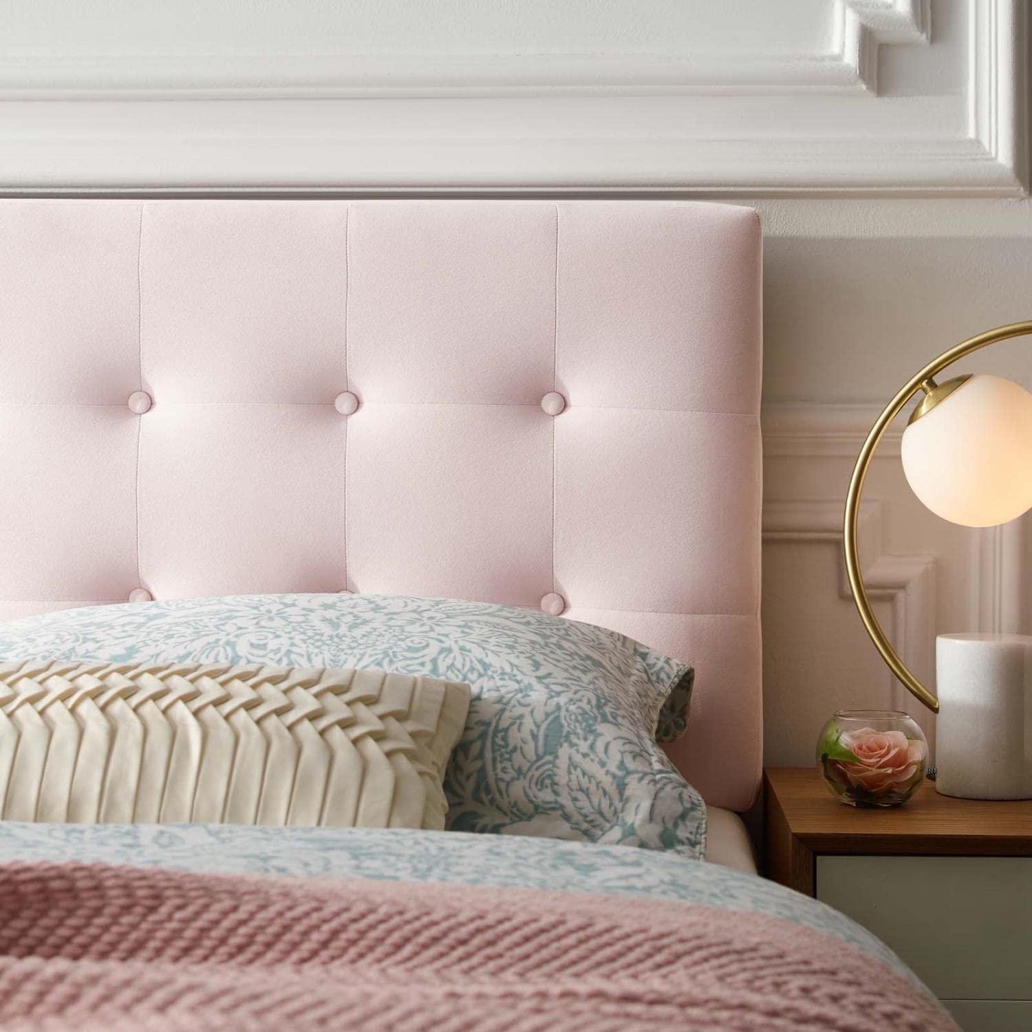 headboards | CasaFoyer Emily Performance Velvet Biscuit Tufted King Headboard | Timeless Charm & Contemporary Luxury | Stain-Resistant Velvet | Adjustable Mounting | Pink | casafoyer.myshopify.com
