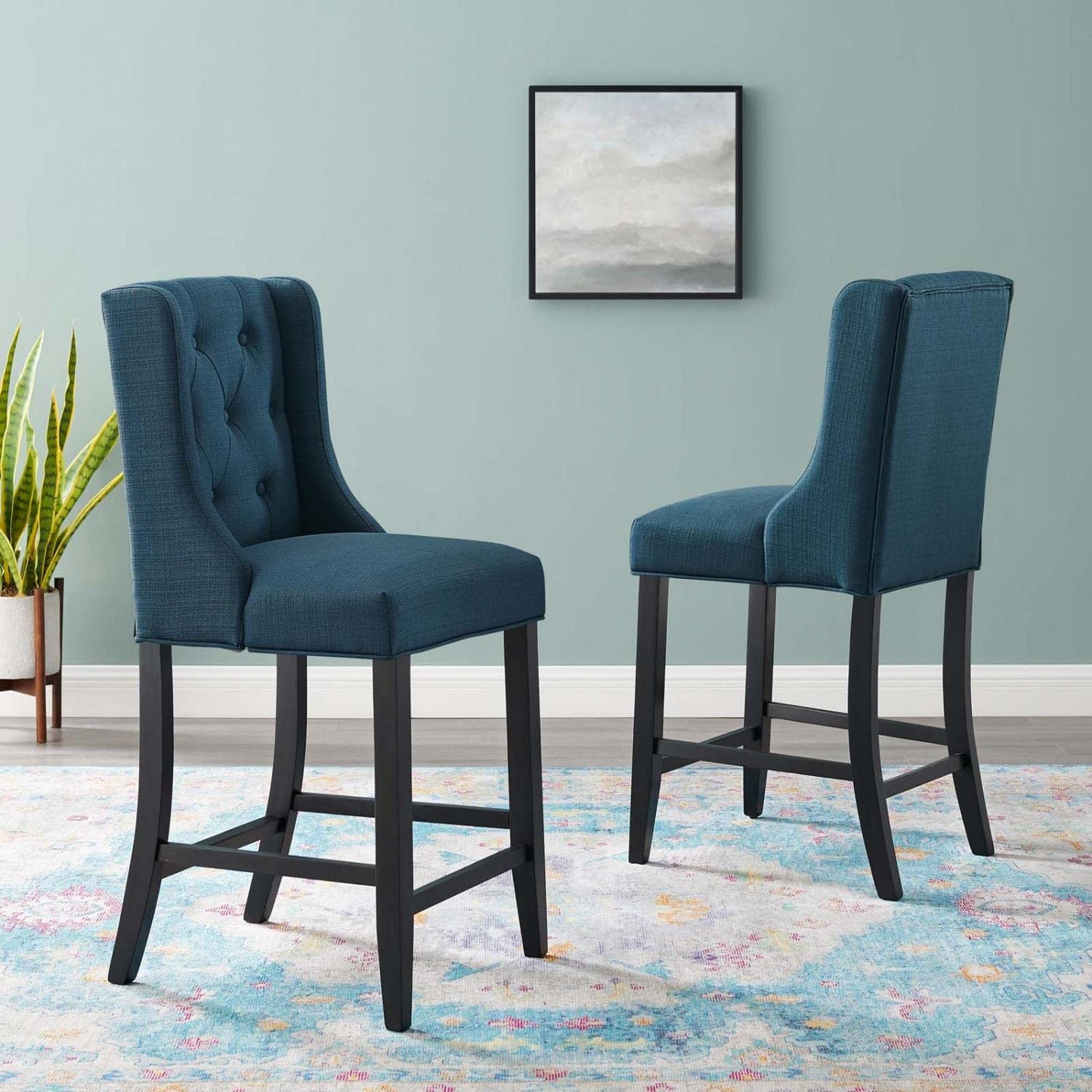 barstools | CasaFoyer Baronet Tufted Button Upholstered Fabric Counter Stool | Set of 2 | Azure | Elegant Design | Comfortable | Solid Wood Legs | 500 lbs Weight Capacity | casafoyer.myshopify.com