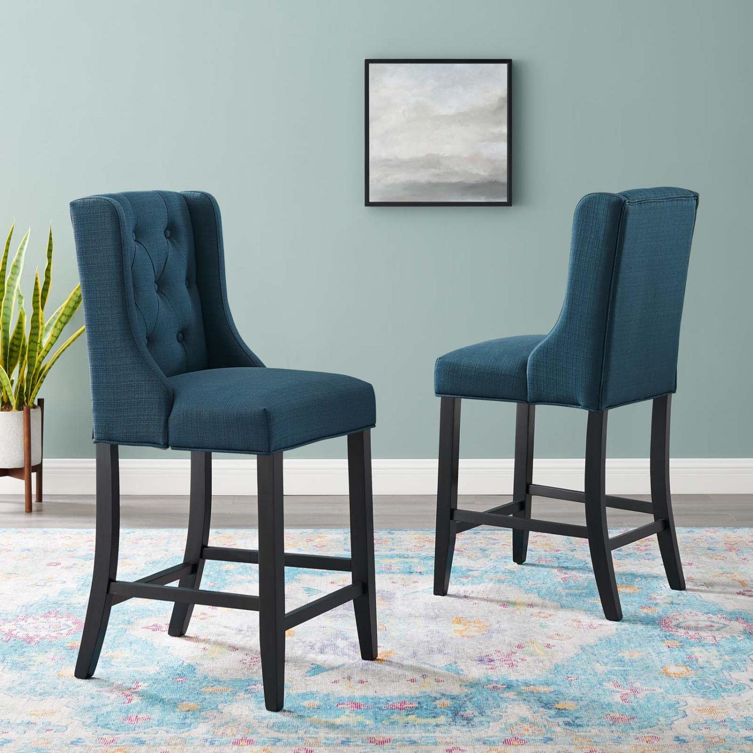 barstools | CasaFoyer Baronet Tufted Button Upholstered Fabric Counter Stool | Set of 2 | Azure | Elegant Design | Comfortable | Solid Wood Legs | 500 lbs Weight Capacity | casafoyer.myshopify.com