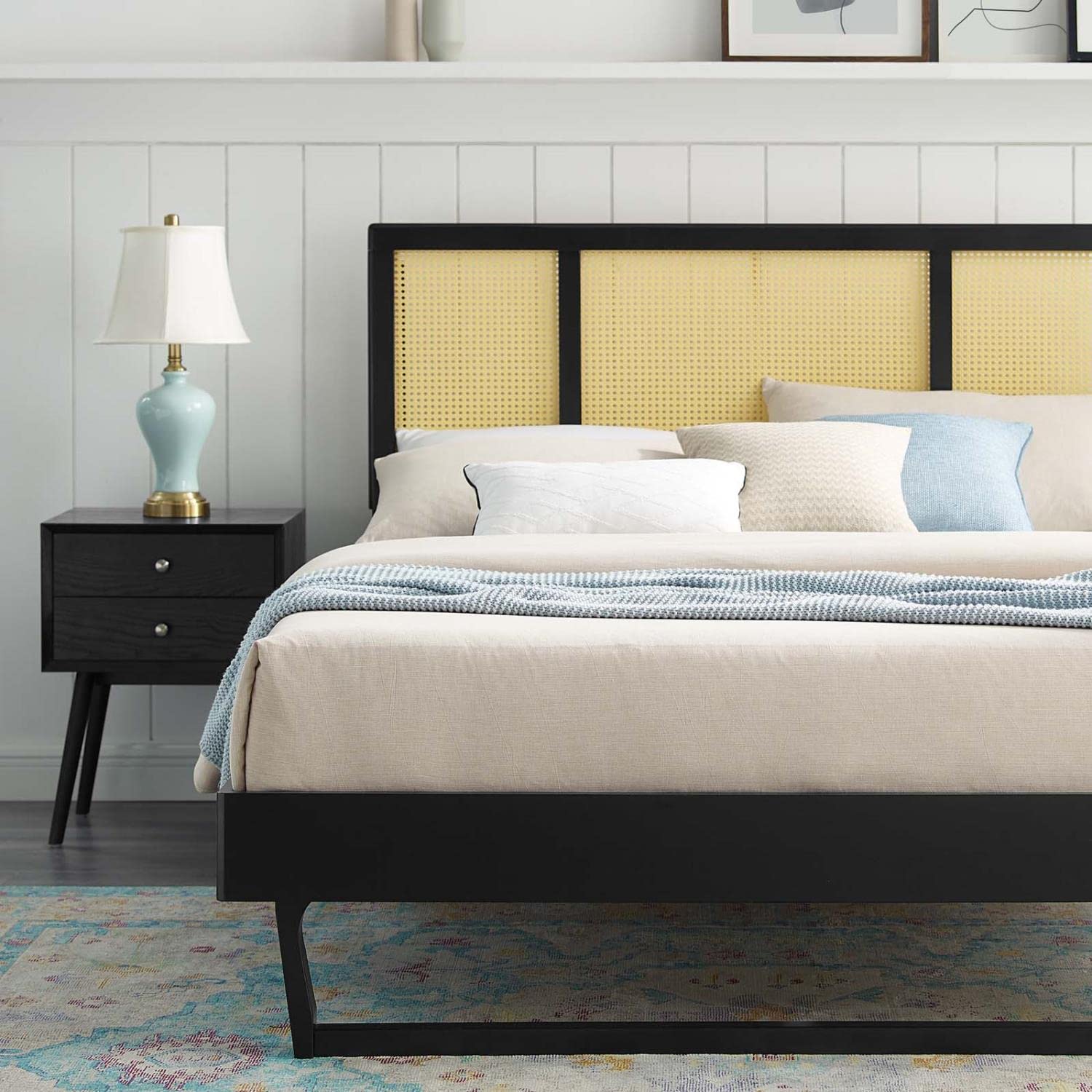 Bed | CasaFoyer Kelsea Woven Cane Rattan Wood Full Platform Bed | Retro Style | Organic Aesthetics | Durable Construction | No Box Spring Needed | Easy Assembly | 601 lbs Weight Capacity | casafoyer.myshopify.com