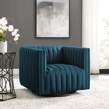 home office desk chairs | CasaFoyer Conjure Channel Tufted Fabric Swivel Armchair | Luxurious & Elegant | Retro Modern Style | Comfortable Seating | Rotating Base | Supports up to 441 lbs | Fully Assembled | Azure | casafoyer.myshopify.com