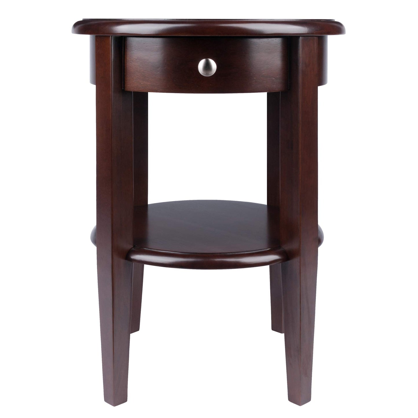 TABLE | Ergode  | Elegant Walnut Finish Round End Table | Drawer, Shelf & Tapered Legs | Convenient Storage & Display | 17.32 x 17.32 x 22.48 | 17.64 lbs. | casafoyer.myshopify.com
