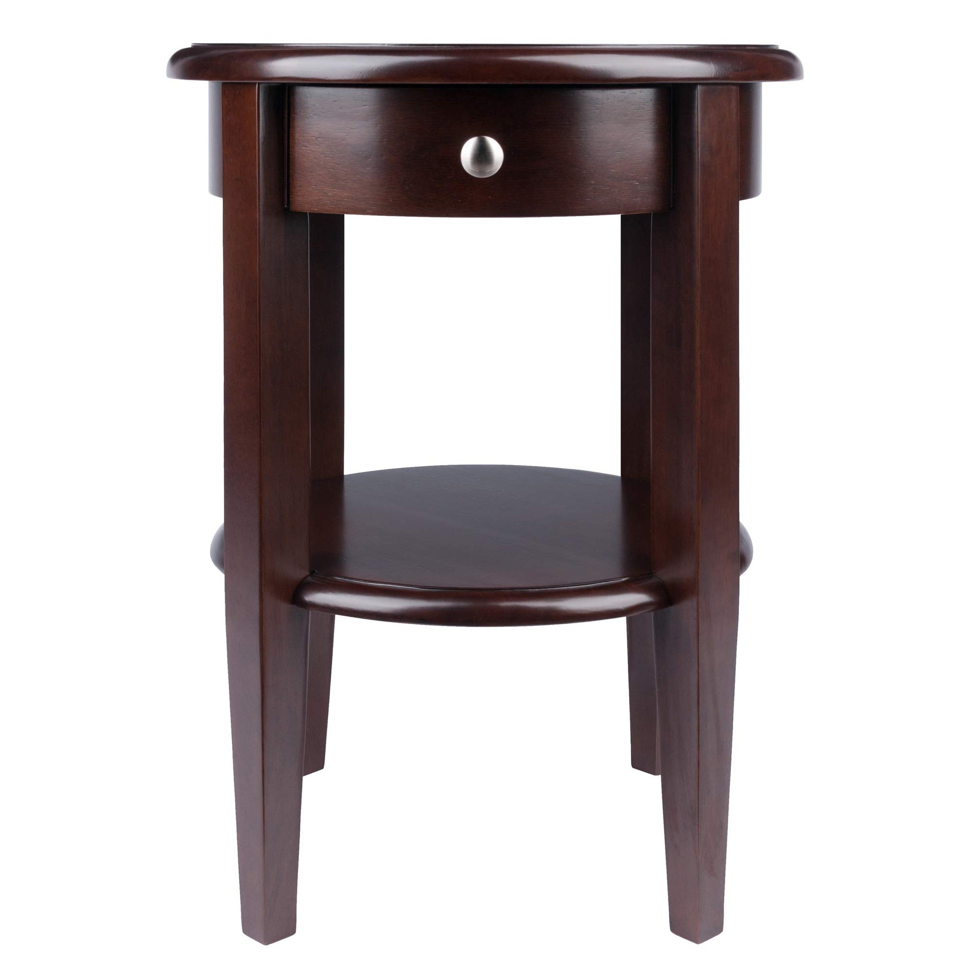 TABLE | Ergode  | Elegant Walnut Finish Round End Table | Drawer, Shelf & Tapered Legs | Convenient Storage & Display | 17.32 x 17.32 x 22.48 | 17.64 lbs. | casafoyer.myshopify.com