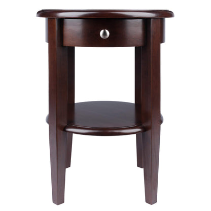 TABLE | Ergode  | Elegant Walnut Finish Round End Table | Drawer, Shelf & Tapered Legs | Convenient Storage & Display | 17.32 x 17.32 x 22.48 | 17.64 lbs. | casafoyer.myshopify.com