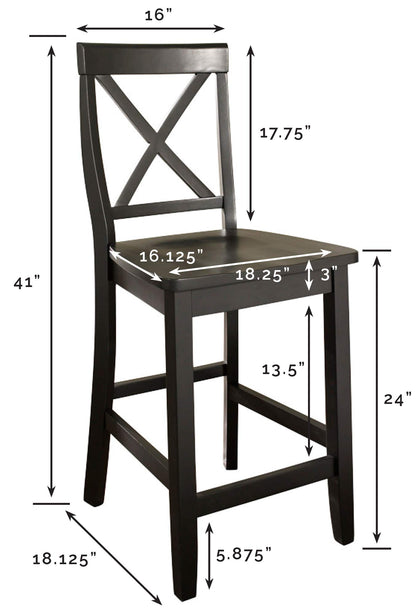 STOOL_SEATING | Solid Hardwood X-Back Bar Stool | Durable & Comfortable | Set of 2 | 24 Seat Height | Black Finish | casafoyer.myshopify.com