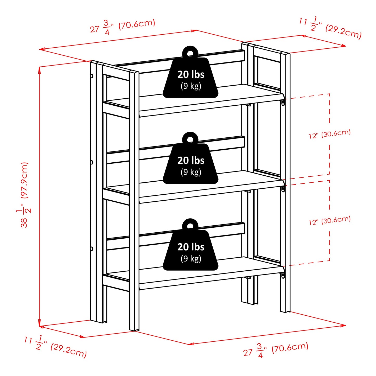 bookcases | Ergode  Wood Torino Folding Storage Shelf | 2 Foldable Baskets | Versatile & Convenient | Durable Solid Wood | Stylish Black Finish | Easy Assembly | 27.8 W x 11.5 D x 38.5 H (Open) | Maximum Stacking Height: 2 Units | casafoyer.myshopify.com