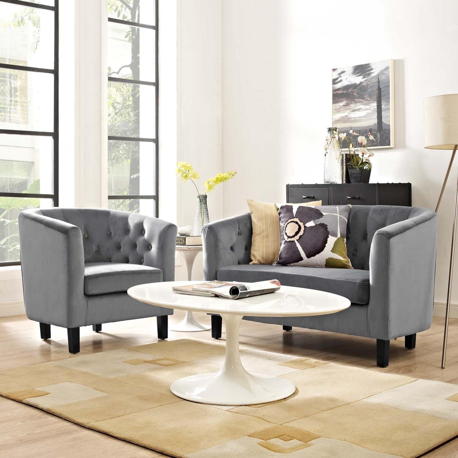 kitchen and dining room sets | CasaFoyer Prospect Button Tufted Performance Velvet Sofa Furniture Set | Luxurious Chesterfield Design | Plush Foam Padding | Stain-Resistant Upholstery | Durable Wood Frame | Espresso Stained Legs | Includes Armchair & Loveseat | casafoyer.myshopify.com