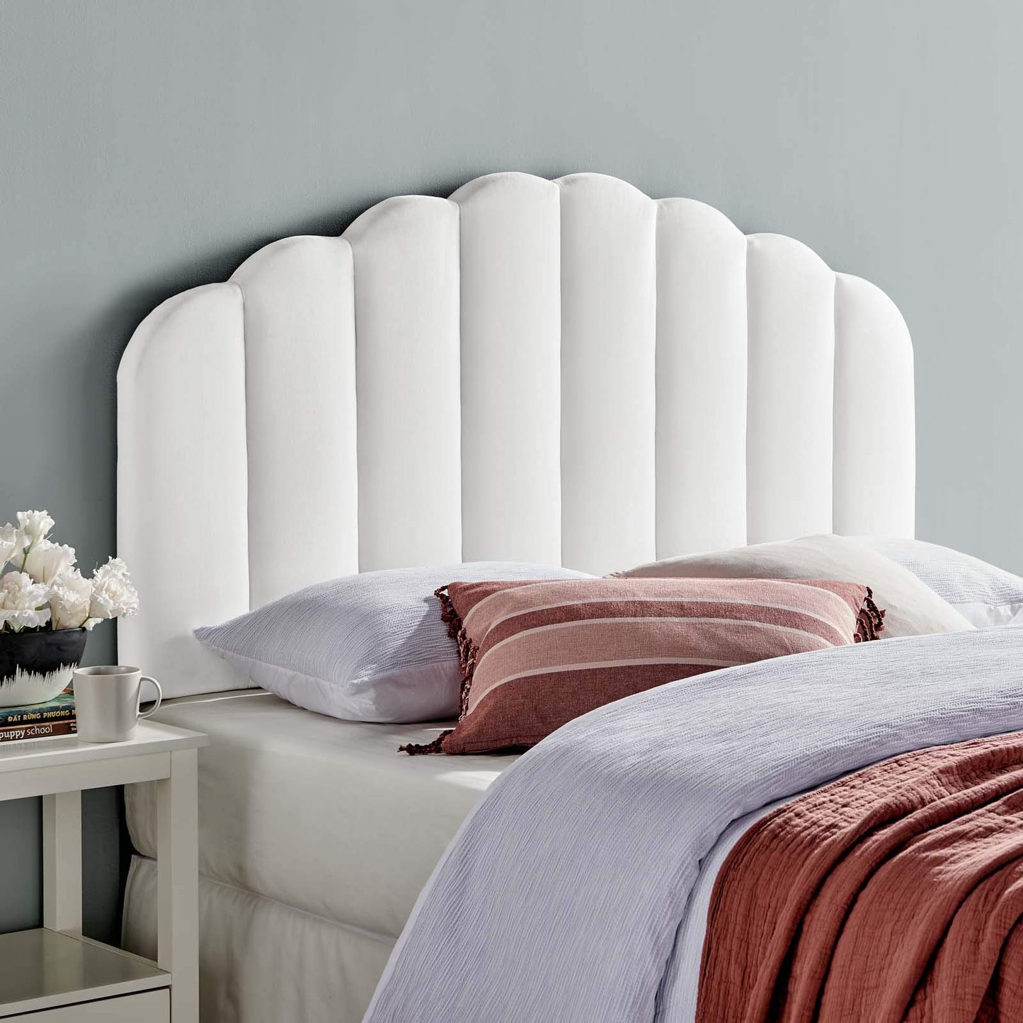 Bed | CasaFoyer Veronique Channel Tufted Scalloped Performance Velvet Twin Headboard | Luxurious Upholstery | Stain-Resistant | Adjustable Height | Compatible with Most Twin Beds | casafoyer.myshopify.com