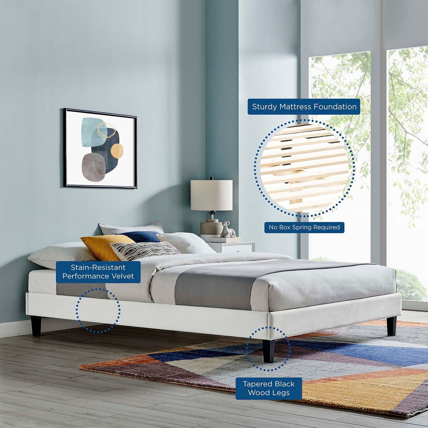 adjustable bed bases | CasaFoyer Reign Performance Velvet Queen Platform Bed Frame | Elegant Stain-Resistant Upholstery | Sturdy, No Box Spring Needed | Light Gray | casafoyer.myshopify.com