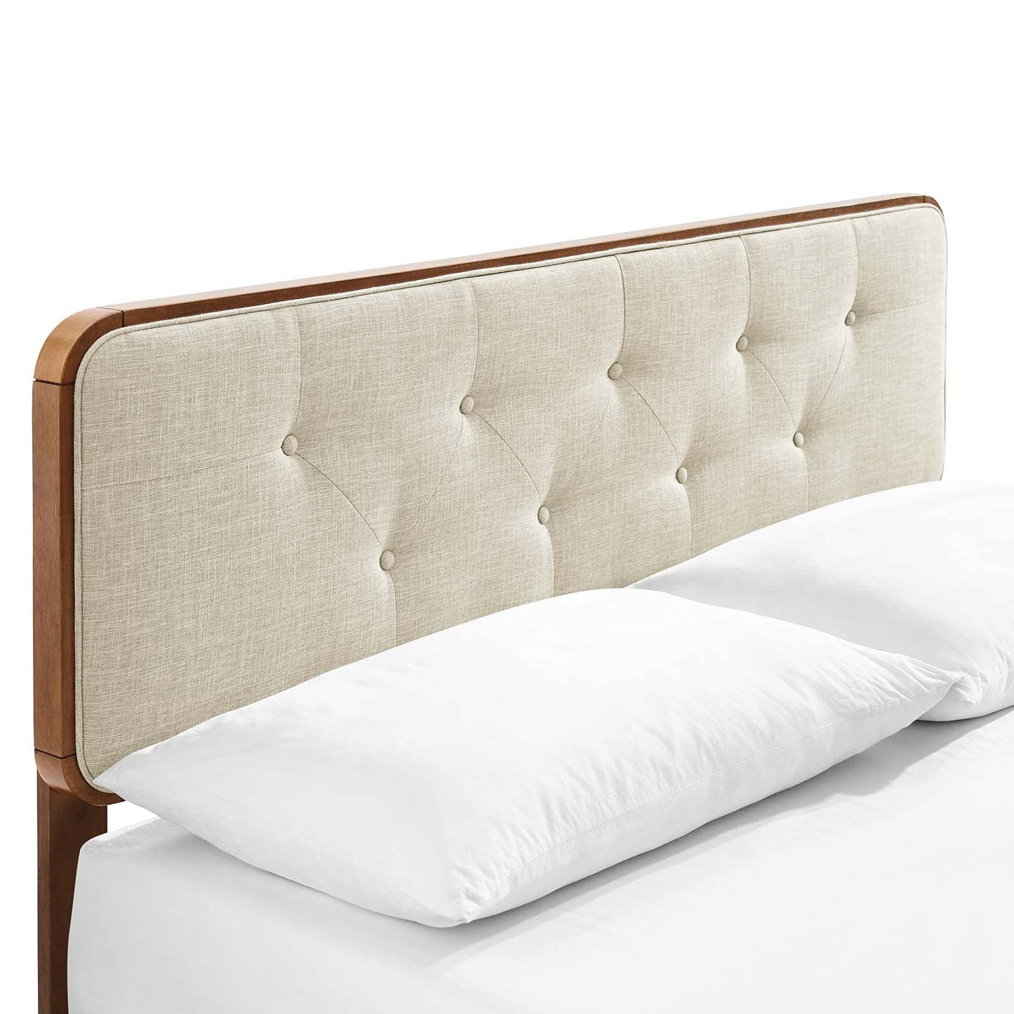 Bed | CasaFoyer Bridgette Tufted Wood King Platform Bed | Modern Retro Style | Button-Tufted Headboard | Sturdy Construction | No Box Spring Needed | Walnut Beige | casafoyer.myshopify.com