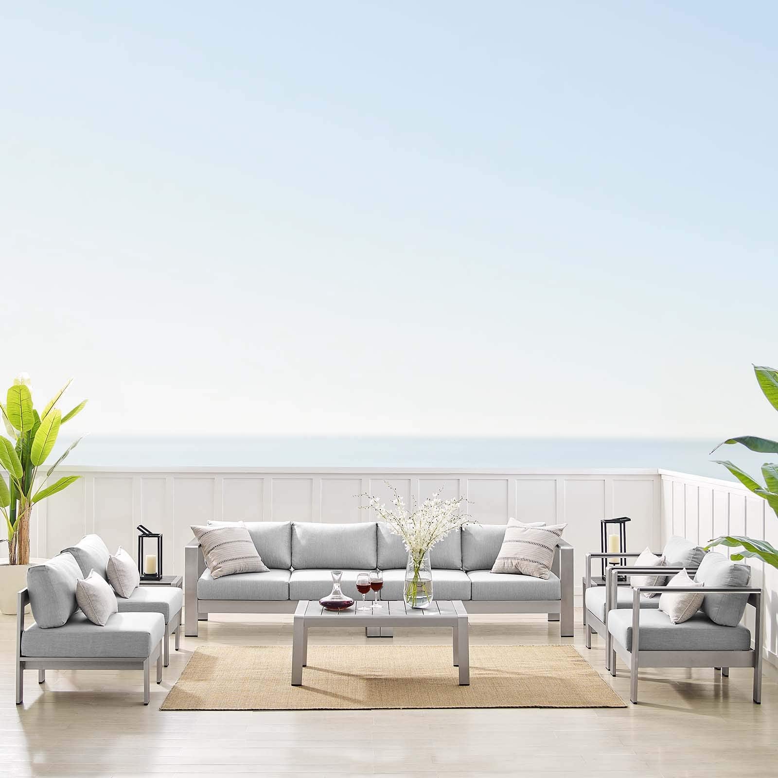 sofas | CasaFoyer Shore Outdoor Patio Aluminum 9 Piece Sectional Sofa Set | Weatherproof | Sunbrella Fabric | Stylish & Functional | Includes Coffee Table & Side Tables | casafoyer.myshopify.com