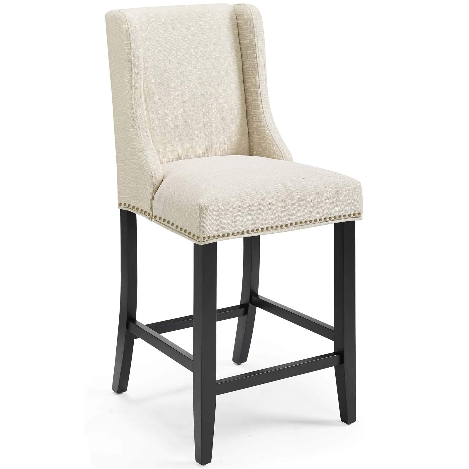 barstools | CasaFoyer Baron Upholstered Fabric Counter Stool | Contemporary Design | Nailhead Trim | Footrest | Solid Wood Frame | Beige | casafoyer.myshopify.com
