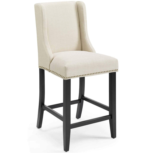 barstools | CasaFoyer Baron Upholstered Fabric Counter Stool | Contemporary Design | Nailhead Trim | Footrest | Solid Wood Frame | Beige | casafoyer.myshopify.com