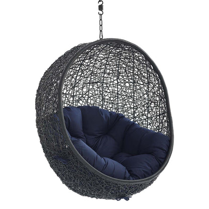 porch swings | Ergode Encase Outdoor Patio Swing Chair | Exotic Island Tranquility | Synthetic Rattan | All-Weather Cushion | Steel Frame | Adjustable Chain | Weather & UV Resistant | Perfect for Patio, Backyard, Porch, Poolside | Indoor/Outdoor Use | (Black Navy) | casafoyer.myshopify.com