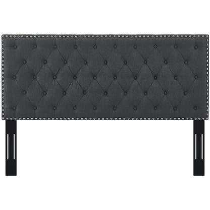 Bed | CasaFoyer Helena Tufted Full/Queen Headboard | Elegant Linen Fabric | Adjustable Height | Nailhead Trim & Button-Tufting | Gray | casafoyer.myshopify.com