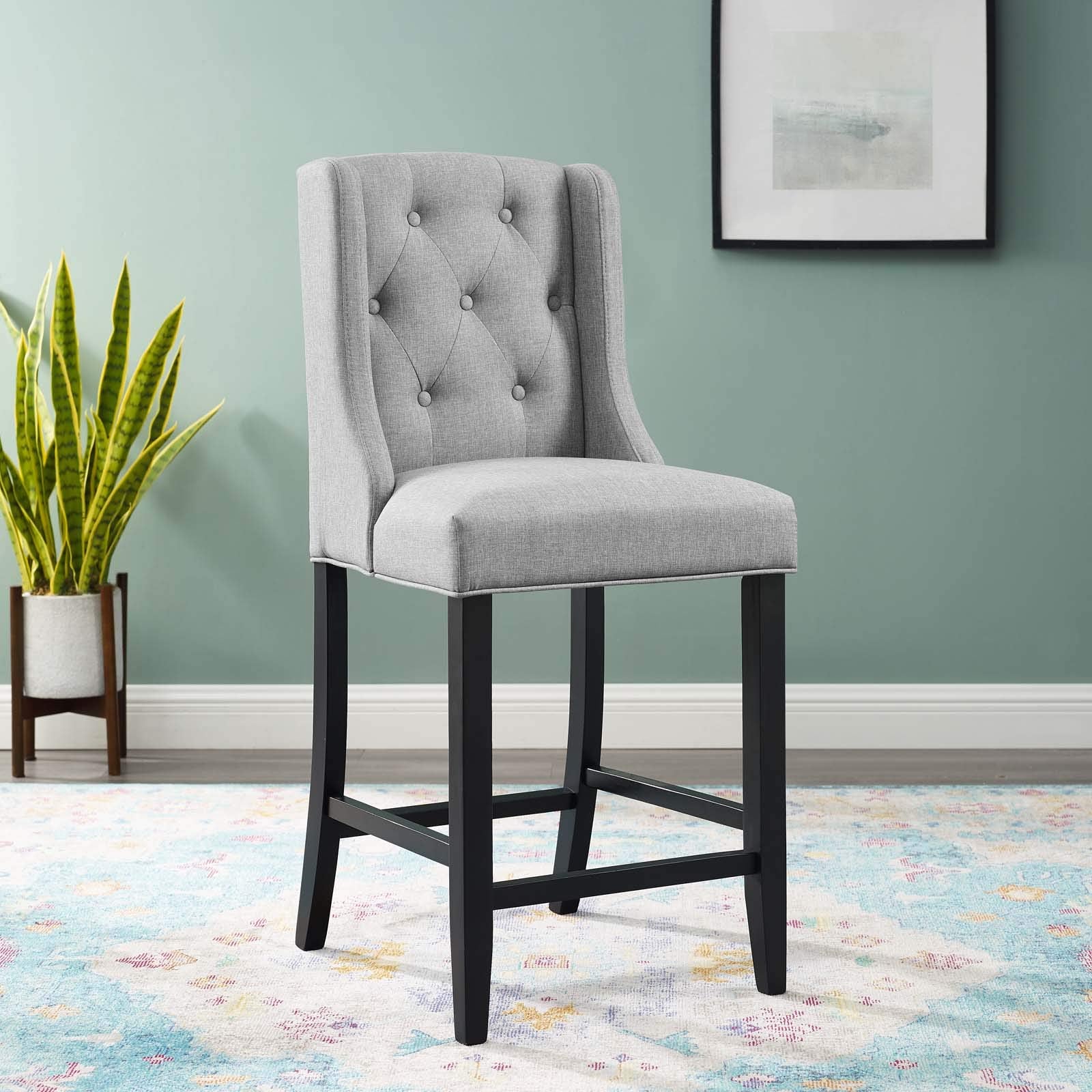 barstools | CasaFoyer Baronet Tufted Button Upholstered Fabric Counter Stool | Sleek Design | Soft Polyester Upholstery | Solid Wood Legs | 500 lbs Weight Capacity | casafoyer.myshopify.com