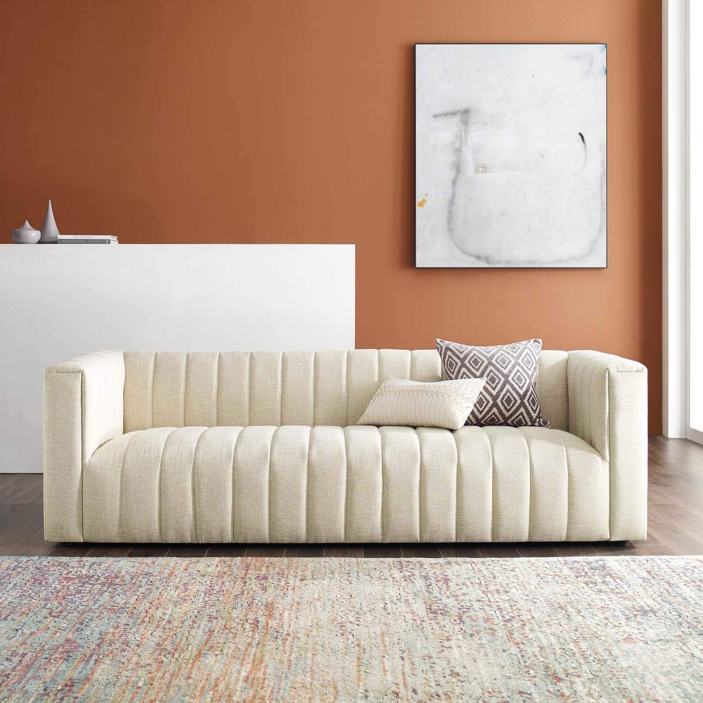 sofas | CasaFoyer Reflection Channel Tufted Fabric Upholstered Sofa | Timeless Charm | Retro Modern Design | Comfortable & Durable | Soft Polyester Upholstery | Sturdy Wood Frame | Versatile & Stylish | Weight Capacity 1323 lbs | casafoyer.myshopify.com
