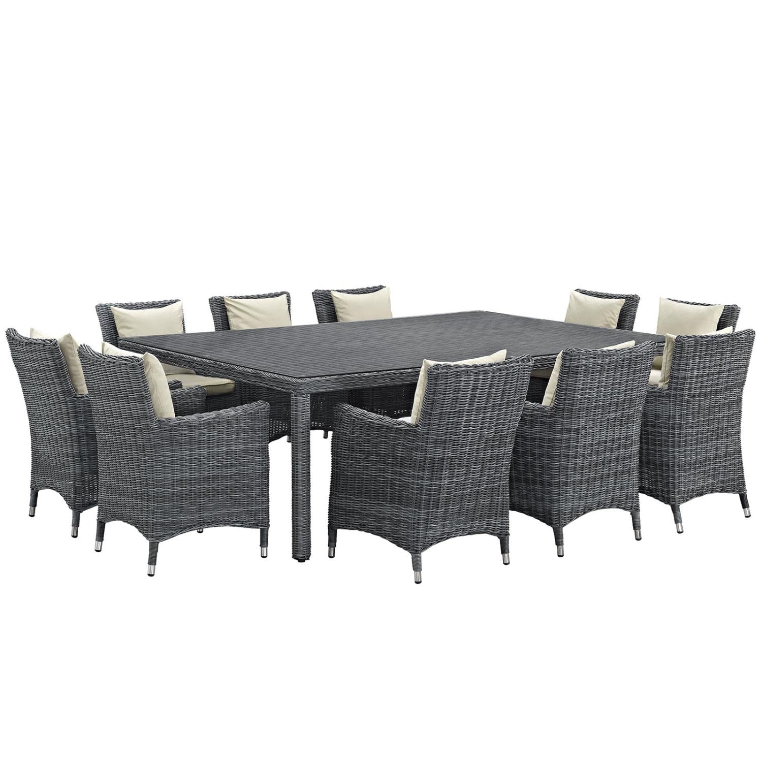 kitchen and dining room sets | CasaFoyer Summon Outdoor Patio Dining Table Set | 11-Piece Sunbrella Dining Set | Two-Tone Synthetic Rattan | All-Weather Cushions | UV-Protected | Powder-Coated Aluminum Frame | casafoyer.myshopify.com