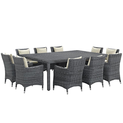 kitchen and dining room sets | CasaFoyer Summon Outdoor Patio Dining Table Set | 11-Piece Sunbrella Dining Set | Two-Tone Synthetic Rattan | All-Weather Cushions | UV-Protected | Powder-Coated Aluminum Frame | casafoyer.myshopify.com
