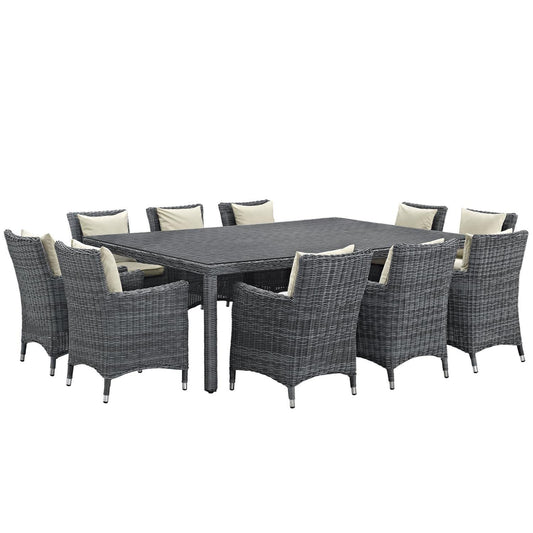kitchen and dining room sets | CasaFoyer Summon Outdoor Patio Dining Table Set | 11-Piece Sunbrella Dining Set | Two-Tone Synthetic Rattan | All-Weather Cushions | UV-Protected | Powder-Coated Aluminum Frame | casafoyer.myshopify.com