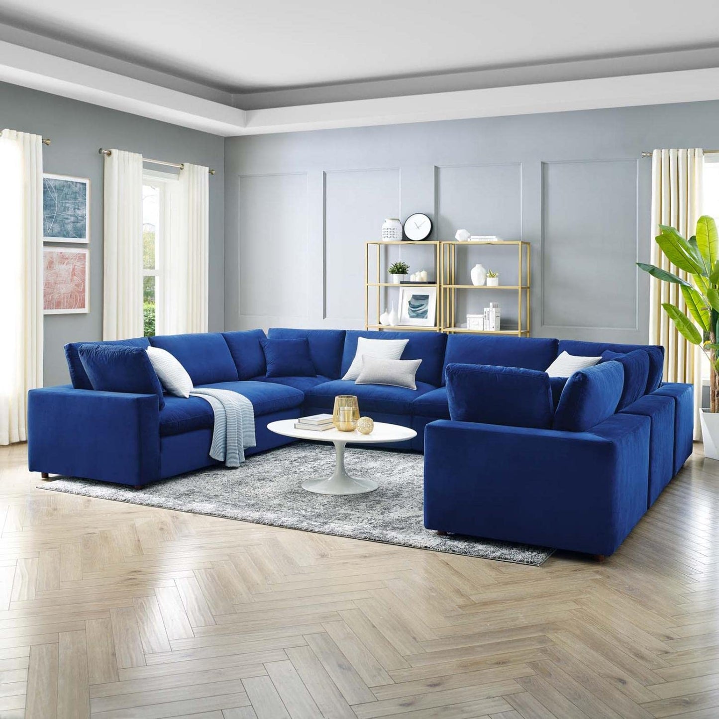 kitchen and dining room sets | CasaFoyer Commix Sectional Sofa | Plush Comfort | Stain-Resistant Velvet | Solid Wood Construction | Overstuffed Feather Cushions | 8-Piece Set | Navy | casafoyer.myshopify.com