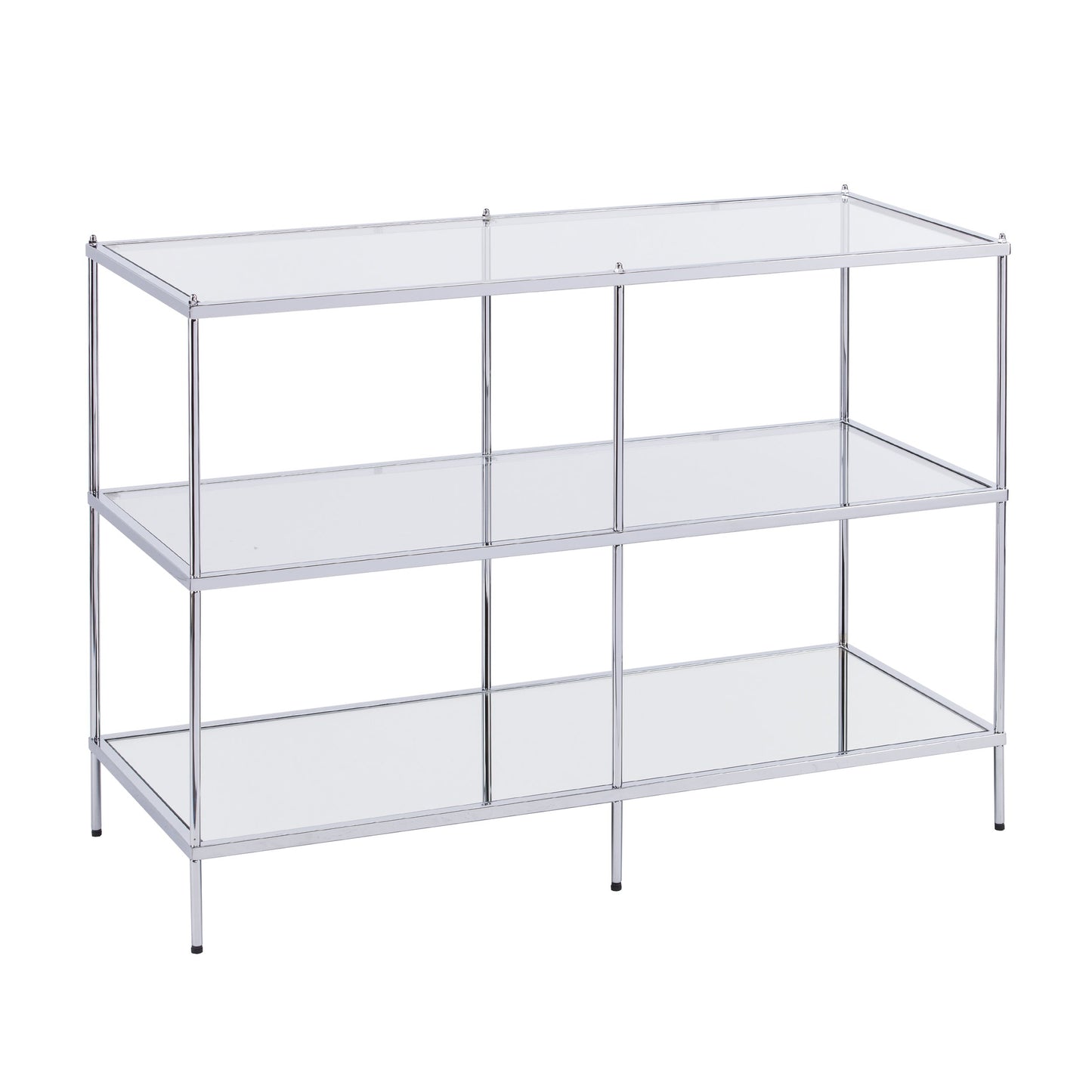 Dining Table | Exquisite Console Table | Chrome Frame | Mirrored Shelves | Glass Top | Stylish Storage | Lustrous Charm | Living, Den, or Dining Room | casafoyer.myshopify.com