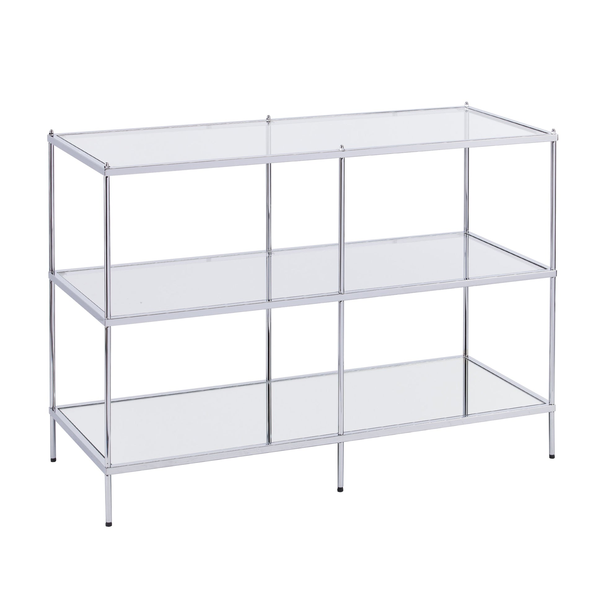 Dining Table | Exquisite Console Table | Chrome Frame | Mirrored Shelves | Glass Top | Stylish Storage | Lustrous Charm | Living, Den, or Dining Room | casafoyer.myshopify.com