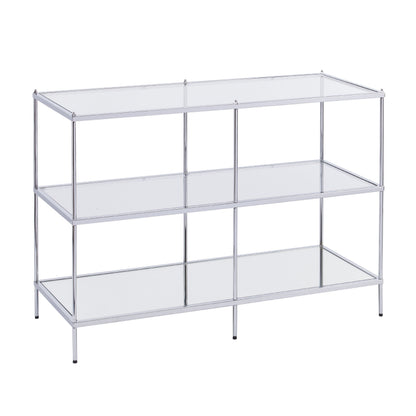 Dining Table | Exquisite Console Table | Chrome Frame | Mirrored Shelves | Glass Top | Stylish Storage | Lustrous Charm | Living, Den, or Dining Room | casafoyer.myshopify.com
