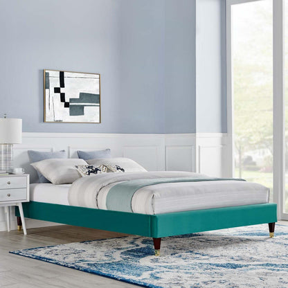 bed frames | CasaFoyer Harlow Performance Velvet Twin Bed Frame | Wood Legs | Stain-Resistant Velvet Upholstery | Supports Memory Foam, Innerspring, Latex, and Hybrid Mattresses | Twin Headboard Compatible | Assembly Required | Teal | casafoyer.myshopify.com