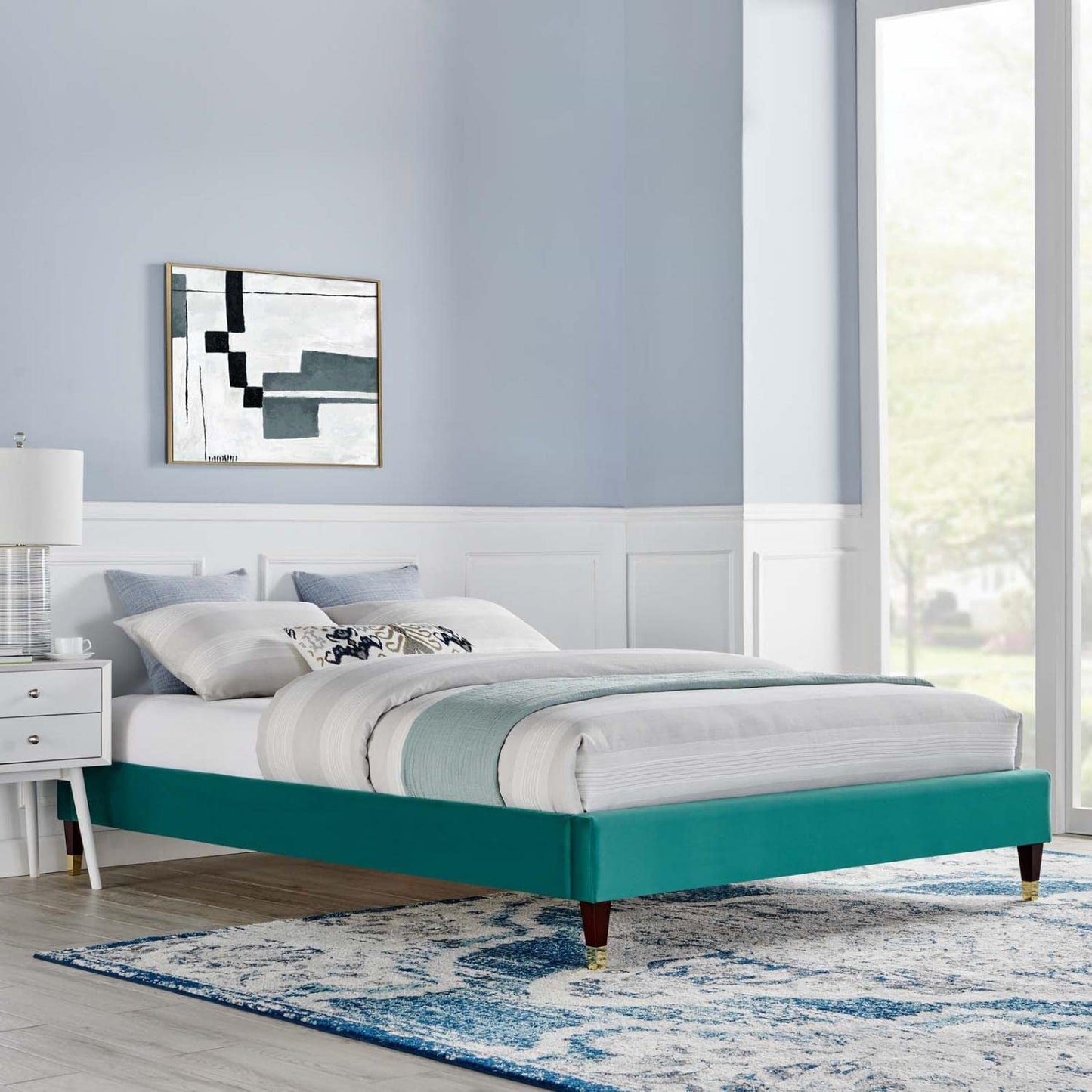 bed frames | CasaFoyer Harlow Performance Velvet King Bed Frame | Glamorous Deco Style | Stain-Resistant Velvet | Reinforced Support | 800 lbs Capacity | casafoyer.myshopify.com