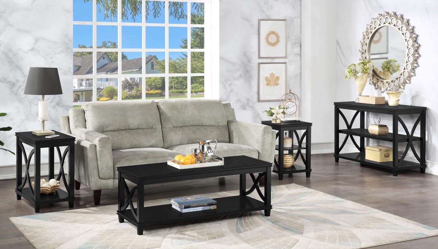 TABLE | Ergode Florence Console Table with Shelves | Elegant Design | Durable Rubberwood Construction | Oak Veneer | Various Finishes | Showcase Decor | Part of Florence Collection | casafoyer.myshopify.com