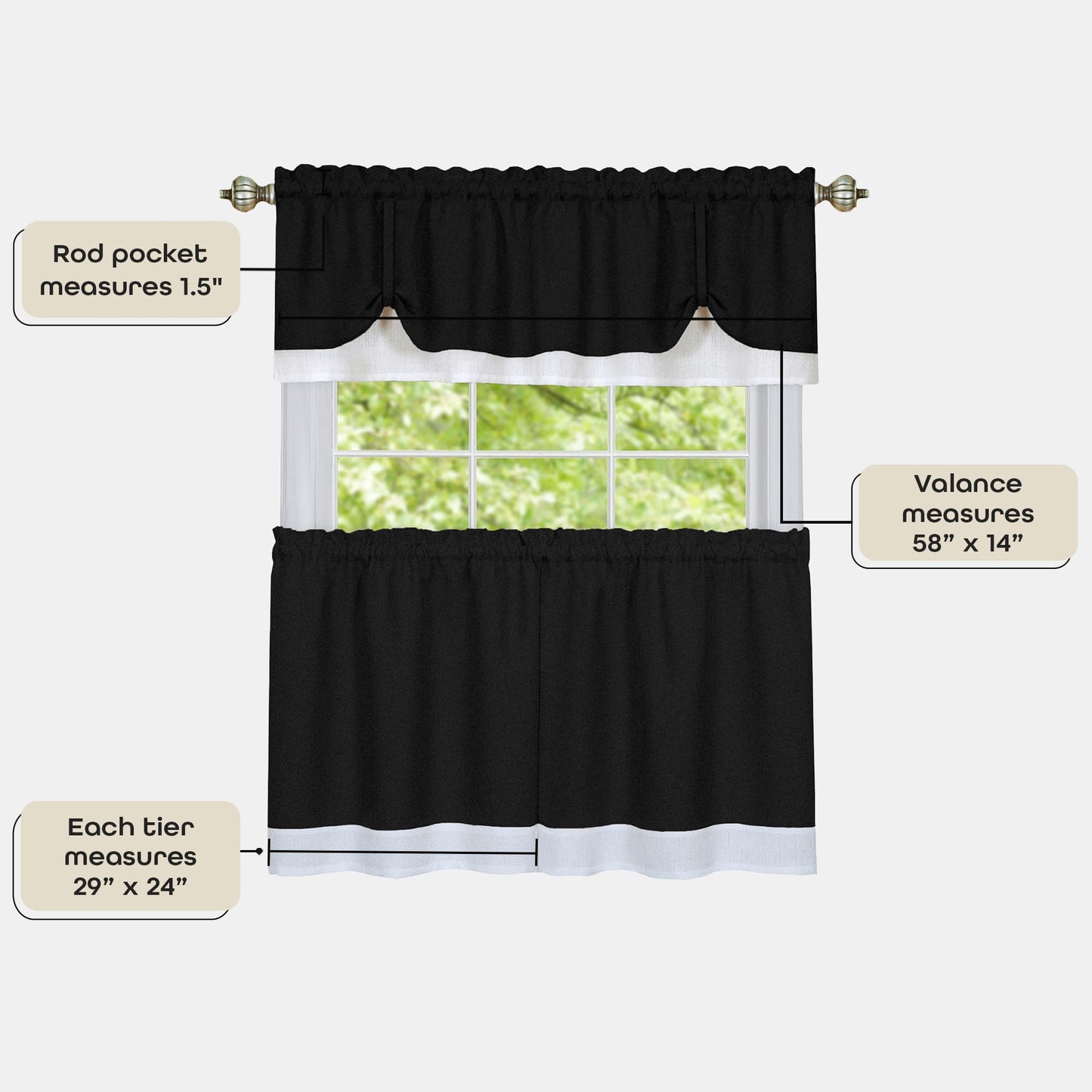 solar panels | CasaFoyer Darcy Window Curtain Tier & Valance Set | Premium Polyester Fabric | Ideal for Kitchen | 1.5 Rod Pocket | Machine Washable | Black/White | casafoyer.myshopify.com